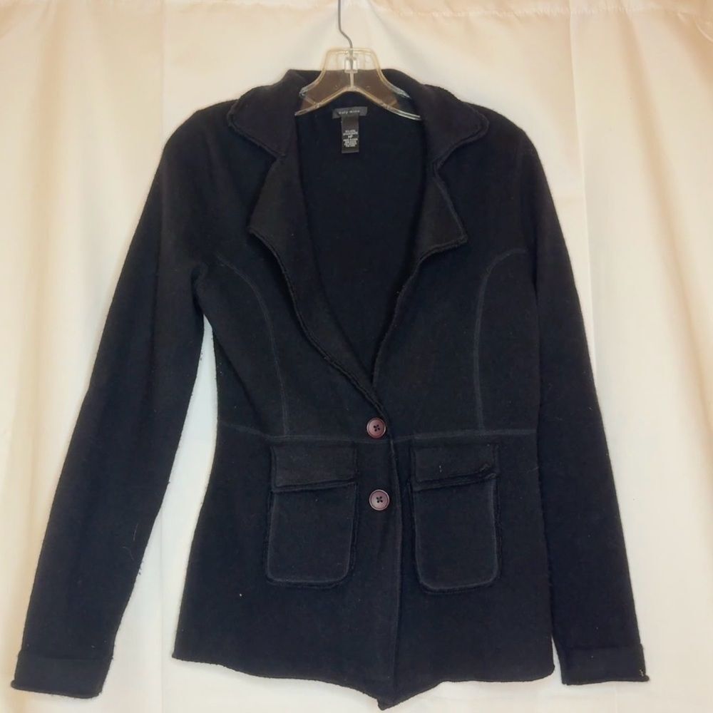 Quiet Luxury Wool Cashmere Black Blazer with Button Accents MP Career Work